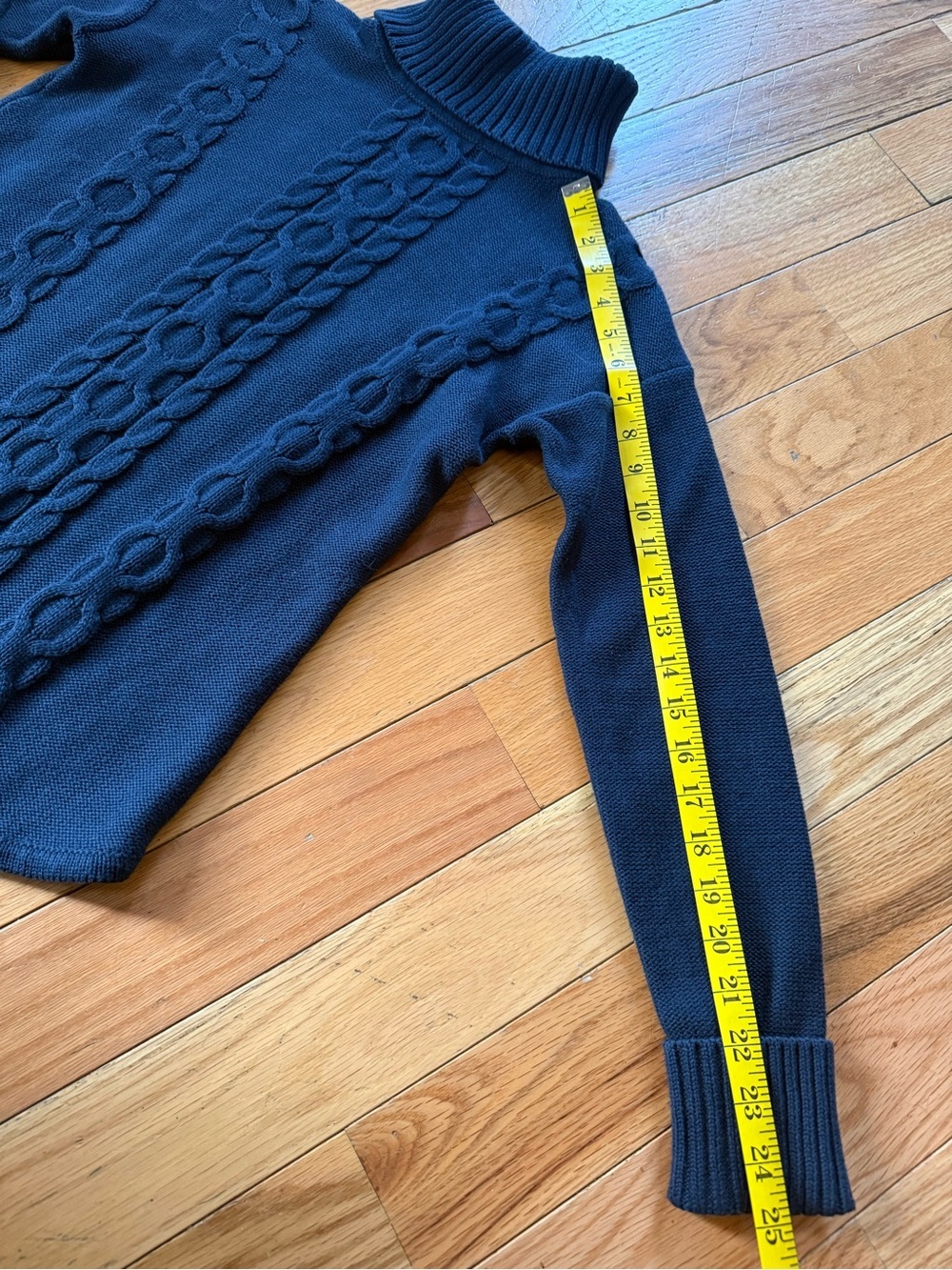 LL Bean Sweater Fisherman Cable Knit Turtleneck Pullover Navy Women’s Size XS - Picture 10 of 13